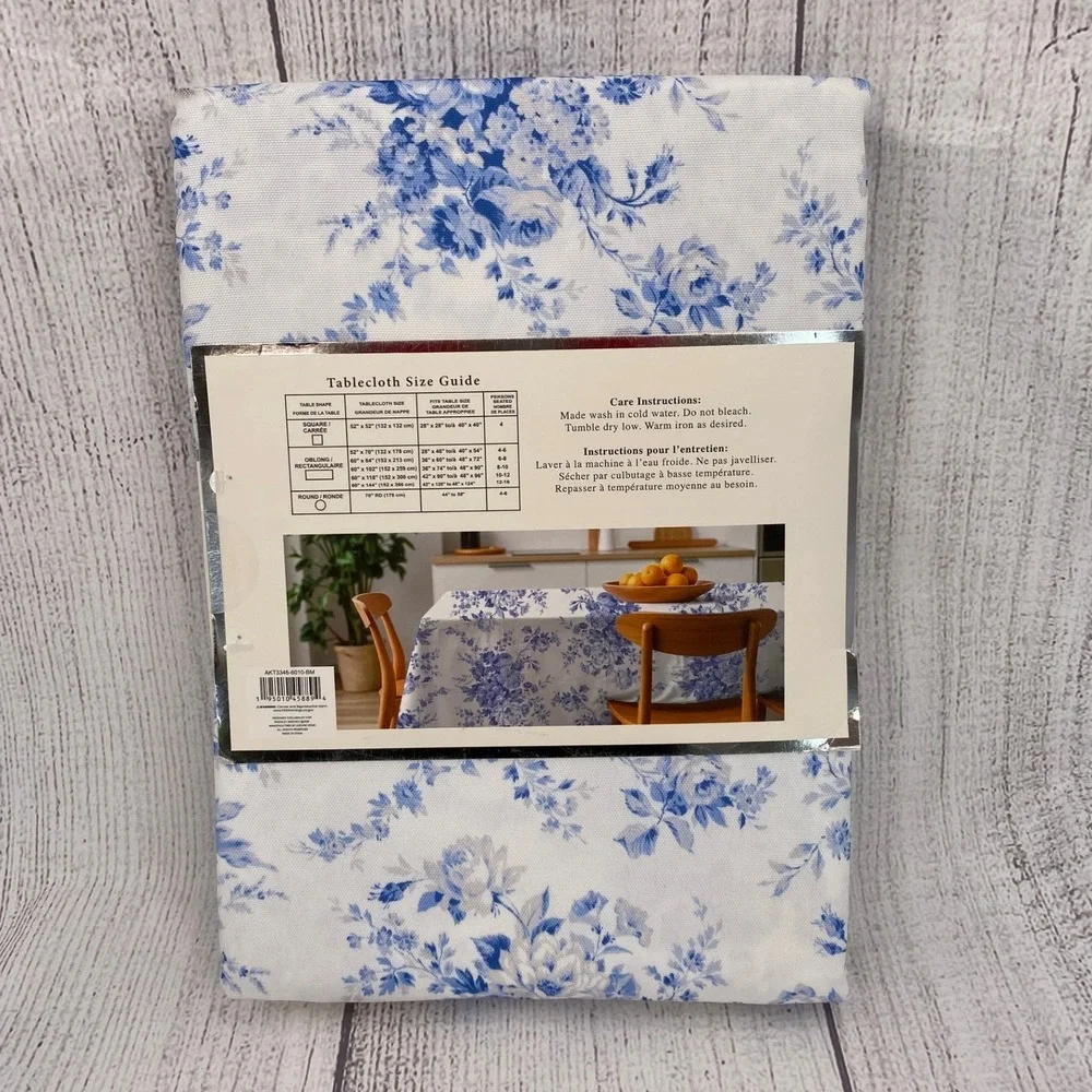 Badgley Mischka Tablecloth 60x102 Blue White Floral Toile Spill Proof Oblong